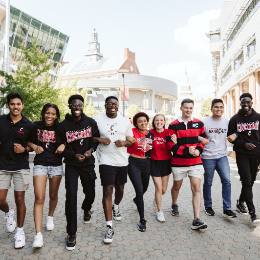 University of Cincinnati students walking down main street
